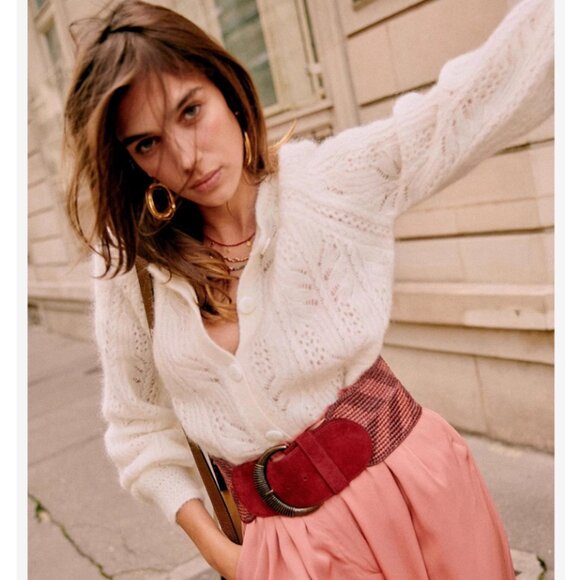 BEST Sezane Alma Cardigan Ecru Cream Ivory Kid Mohair Sweater Knit French - Picture 10 of 11